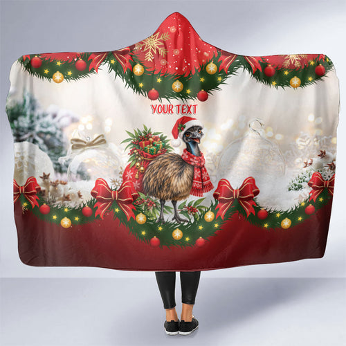 Personalised Emu Australia Christmas Hooded Blanket Merry Xmas Bows