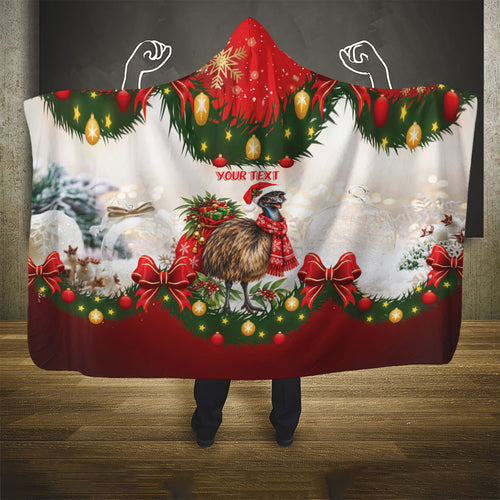 Personalised Emu Australia Christmas Hooded Blanket Merry Xmas Bows