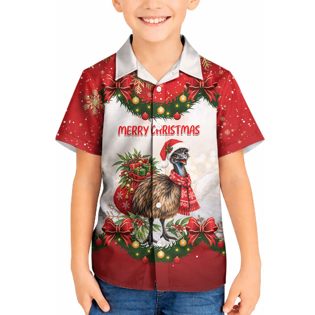 Personalised Emu Australia Christmas Kid Hawaiian Shirt Merry Xmas Bows
