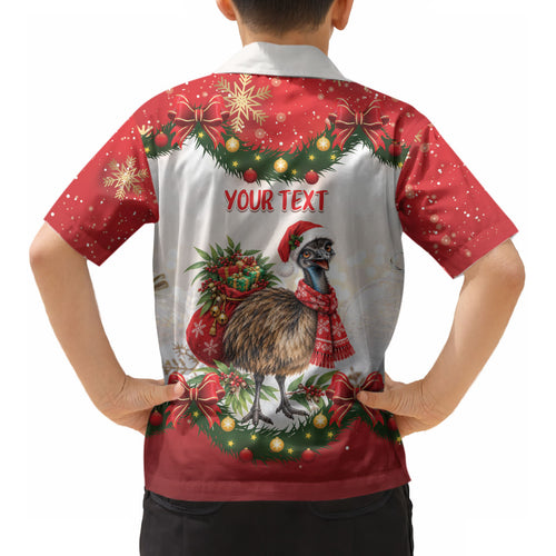Personalised Emu Australia Christmas Kid Hawaiian Shirt Merry Xmas Bows