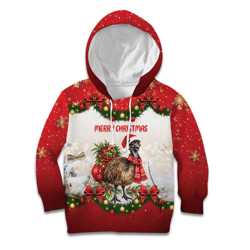 Personalised Emu Australia Christmas Kid Hoodie Merry Xmas Bows