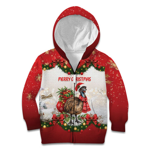Personalised Emu Australia Christmas Kid Hoodie Merry Xmas Bows