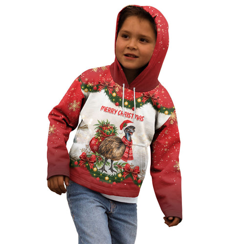 Personalised Emu Australia Christmas Kid Hoodie Merry Xmas Bows