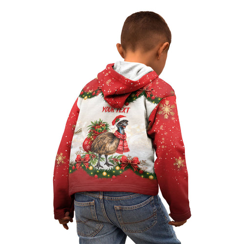 Personalised Emu Australia Christmas Kid Hoodie Merry Xmas Bows