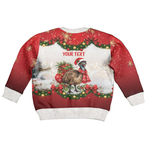 Personalised Emu Australia Christmas Kid Ugly Christmas Sweater Merry Xmas Bows