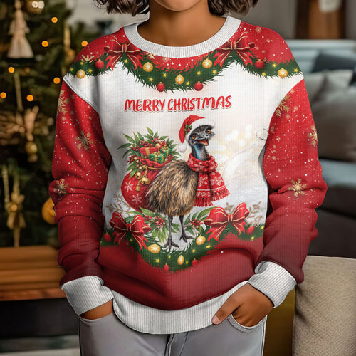 Personalised Emu Australia Christmas Kid Ugly Christmas Sweater Merry Xmas Bows