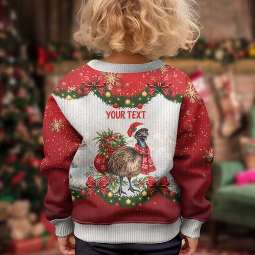 Personalised Emu Australia Christmas Kid Ugly Christmas Sweater Merry Xmas Bows