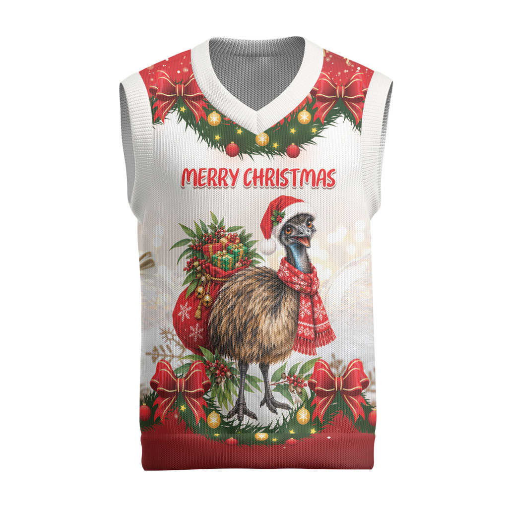 Personalised Emu Australia Christmas Knitted V-Neck Vest Merry Xmas Bows