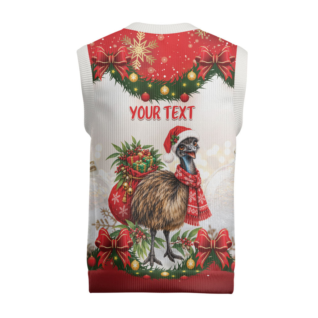 Personalised Emu Australia Christmas Knitted V-Neck Vest Merry Xmas Bows