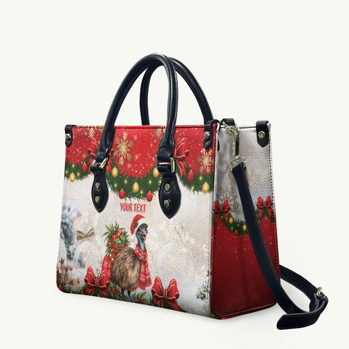 Personalised Emu Australia Christmas Leather Bag Merry Xmas Bows