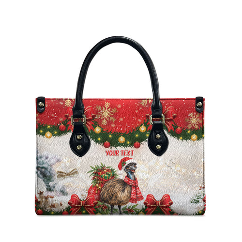 Personalised Emu Australia Christmas Leather Bag Merry Xmas Bows