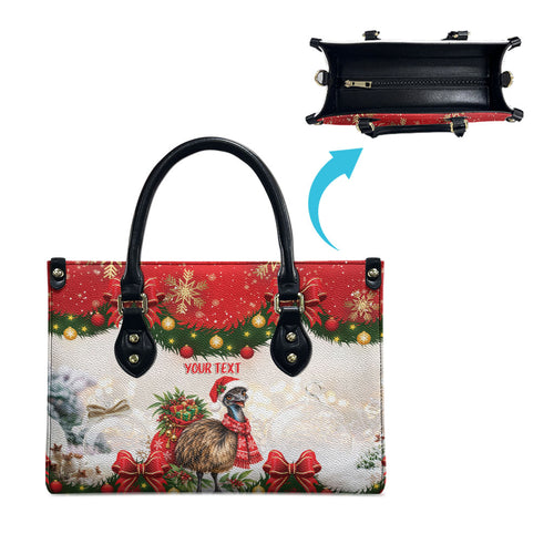 Personalised Emu Australia Christmas Leather Bag Merry Xmas Bows