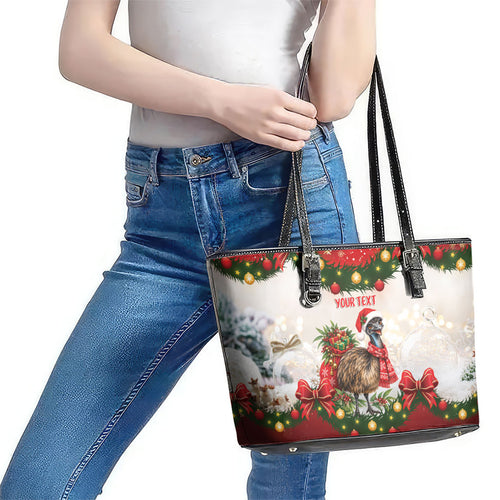 Personalised Emu Australia Christmas Leather Tote Bag Merry Xmas Bows