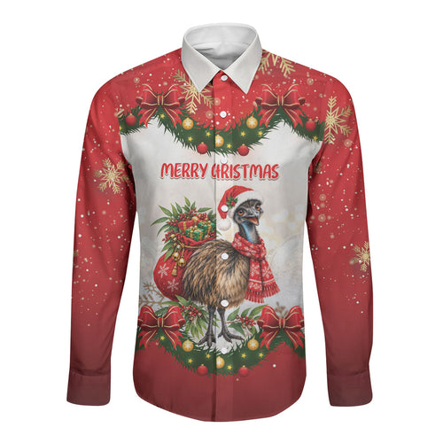 Personalised Emu Australia Christmas Long Sleeve Button Shirt Merry Xmas Bows
