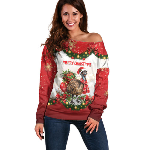 Personalised Emu Australia Christmas Off Shoulder Sweater Merry Xmas Bows