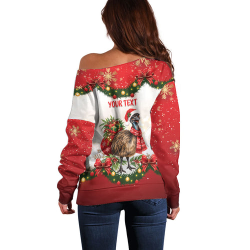 Personalised Emu Australia Christmas Off Shoulder Sweater Merry Xmas Bows