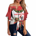 Personalised Emu Australia Christmas Off Shoulder Wrap Waist Top Merry Xmas Bows