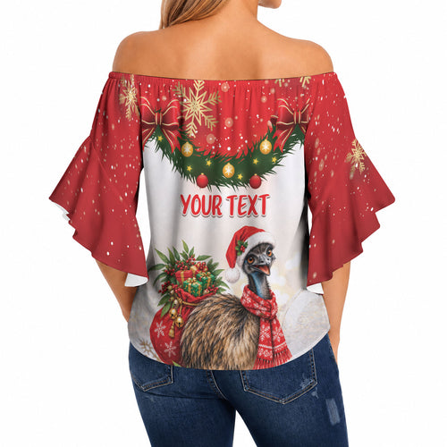 Personalised Emu Australia Christmas Off Shoulder Wrap Waist Top Merry Xmas Bows