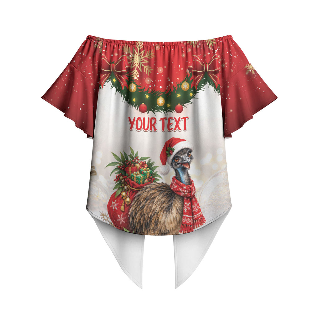 Personalised Emu Australia Christmas Off Shoulder Wrap Waist Top Merry Xmas Bows