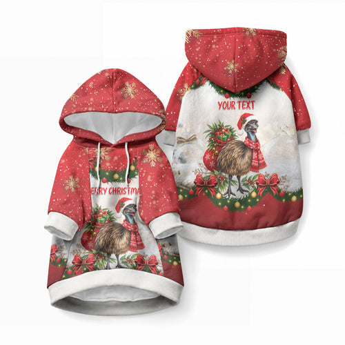 Personalised Emu Australia Christmas Pet Hoodie Merry Xmas Bows