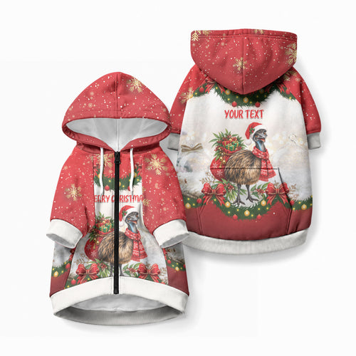 Personalised Emu Australia Christmas Pet Hoodie Merry Xmas Bows