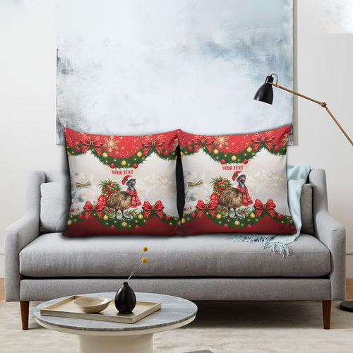 Personalised Emu Australia Christmas Pillow Cover Merry Xmas Bows