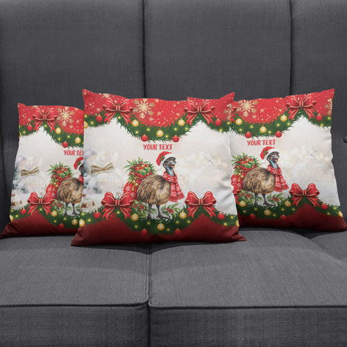 Personalised Emu Australia Christmas Pillow Cover Merry Xmas Bows
