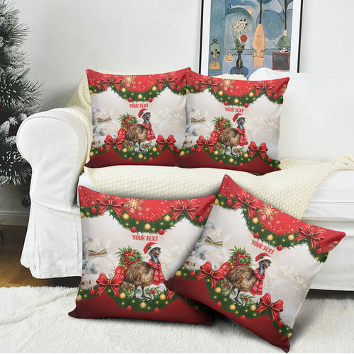 Personalised Emu Australia Christmas Pillow Cover Merry Xmas Bows