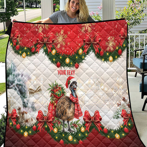 Personalised Emu Australia Christmas Quilt Merry Xmas Bows