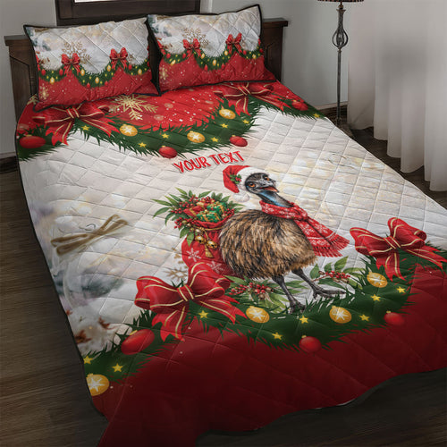 Personalised Emu Australia Christmas Quilt Bed Set Merry Xmas Bows