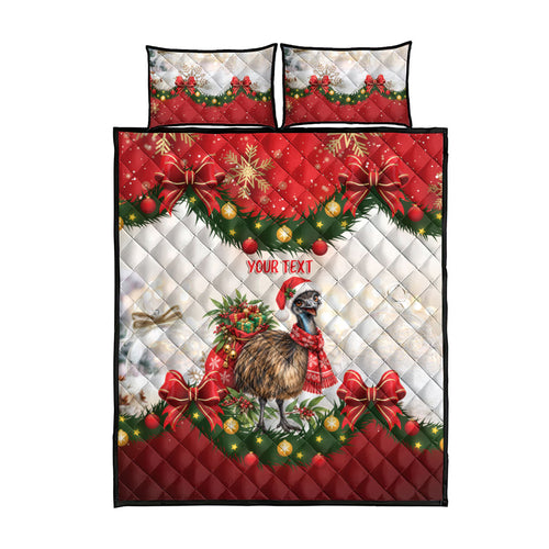 Personalised Emu Australia Christmas Quilt Bed Set Merry Xmas Bows