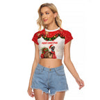 Personalised Emu Australia Christmas Raglan Cropped T Shirt Merry Xmas Bows