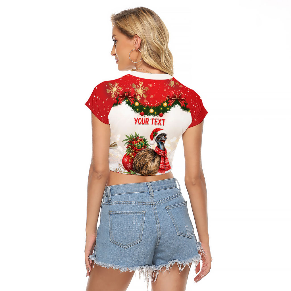 Personalised Emu Australia Christmas Raglan Cropped T Shirt Merry Xmas Bows