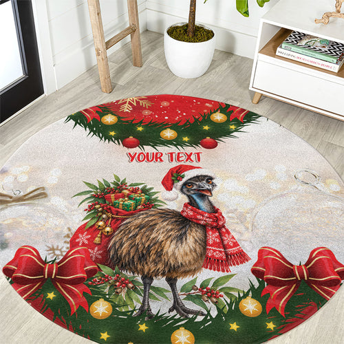 Personalised Emu Australia Christmas Round Carpet Merry Xmas Bows