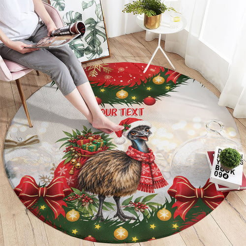 Personalised Emu Australia Christmas Round Carpet Merry Xmas Bows