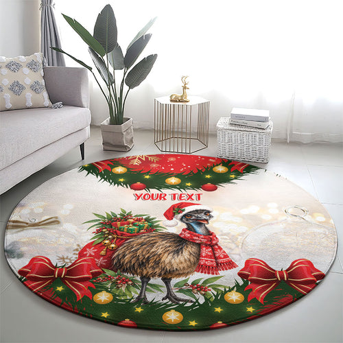 Personalised Emu Australia Christmas Round Carpet Merry Xmas Bows