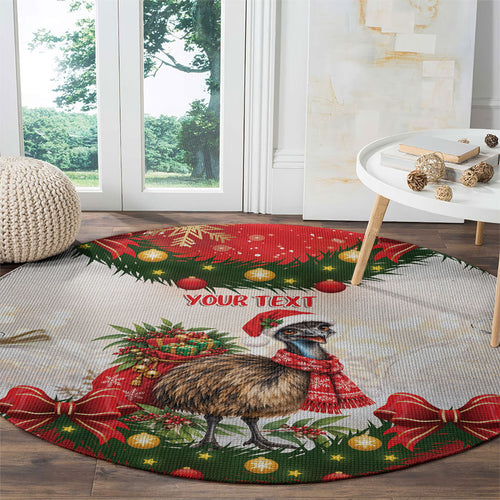 Personalised Emu Australia Christmas Round Carpet Merry Xmas Bows