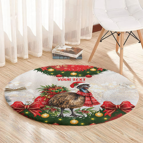 Personalised Emu Australia Christmas Round Carpet Merry Xmas Bows