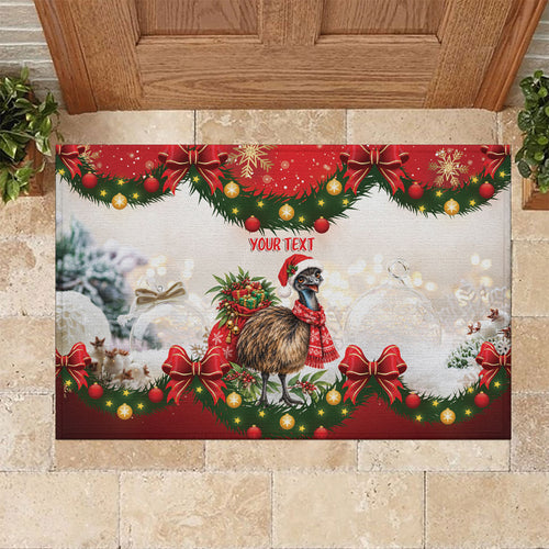 Personalised Emu Australia Christmas Rubber Doormat Merry Xmas Bows