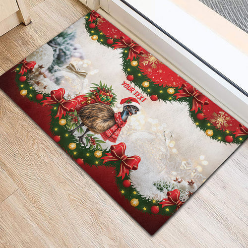 Personalised Emu Australia Christmas Rubber Doormat Merry Xmas Bows