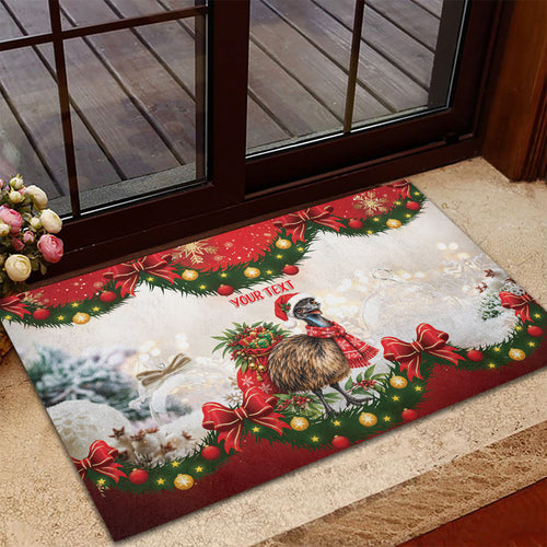 Personalised Emu Australia Christmas Rubber Doormat Merry Xmas Bows