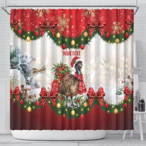 Personalised Emu Australia Christmas Shower Curtain Merry Xmas Bows