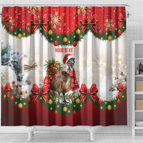 Personalised Emu Australia Christmas Shower Curtain Merry Xmas Bows