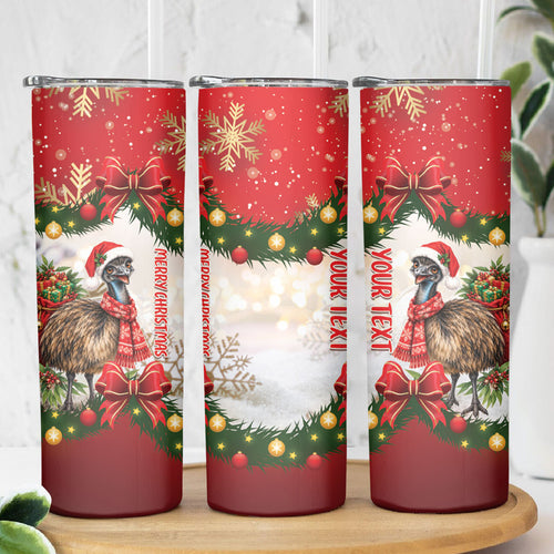 Personalised Emu Australia Christmas Skinny Tumbler Merry Xmas Bows