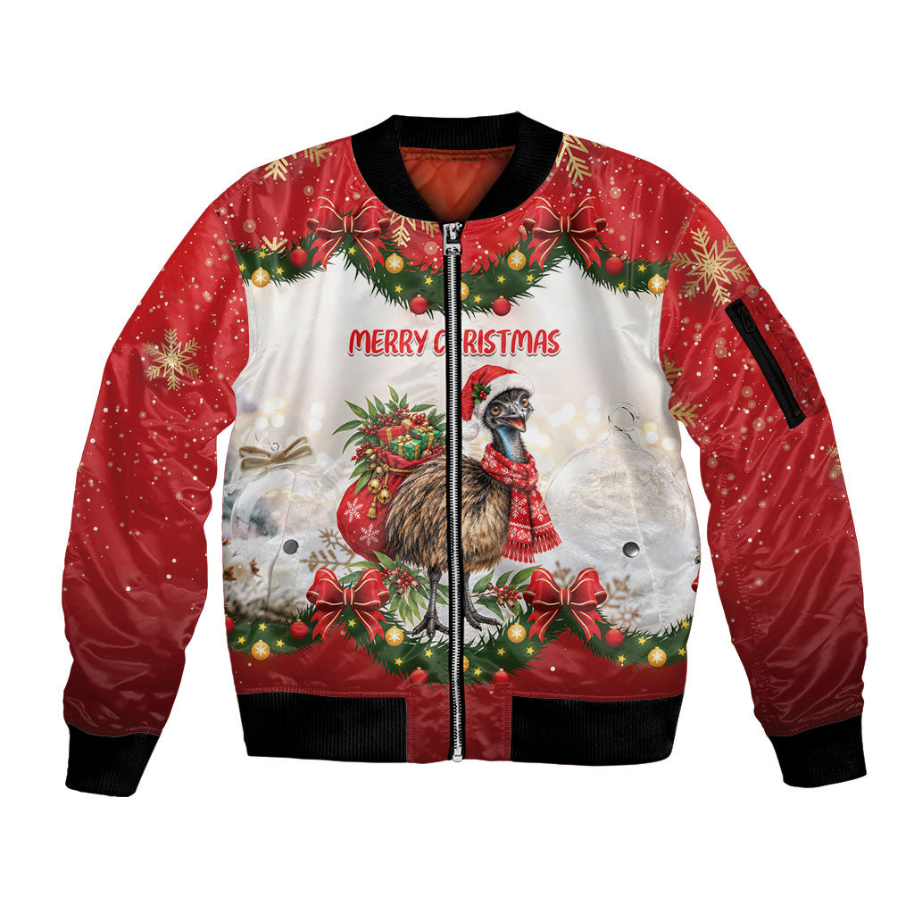 Personalised Emu Australia Christmas Sleeve Zip Bomber Jacket Merry Xmas Bows