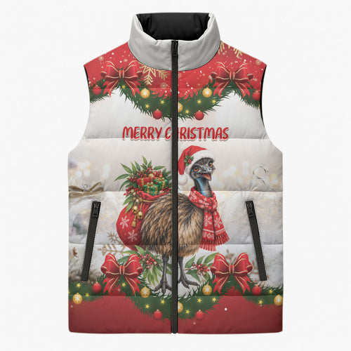 Personalised Emu Australia Christmas Sleeveless Puffer Jacket Merry Xmas Bows