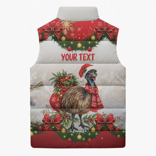 Personalised Emu Australia Christmas Sleeveless Puffer Jacket Merry Xmas Bows