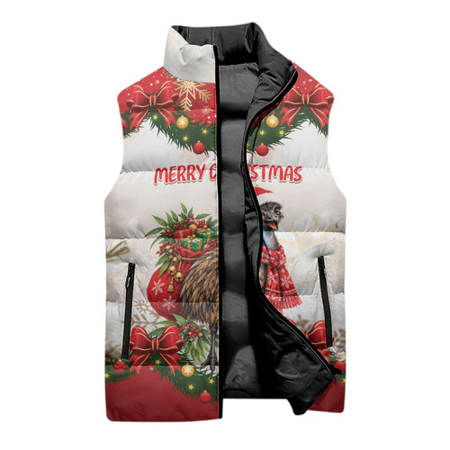 Personalised Emu Australia Christmas Sleeveless Puffer Jacket Merry Xmas Bows