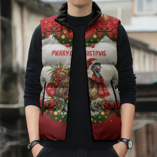 Personalised Emu Australia Christmas Sleeveless Puffer Jacket Merry Xmas Bows