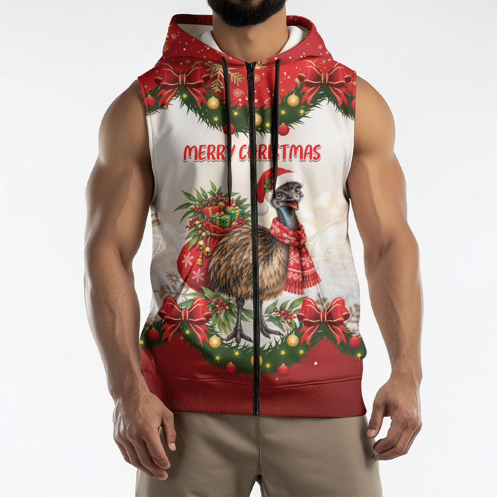Personalised Emu Australia Christmas Sleeveless Zip Hoodie Merry Xmas Bows